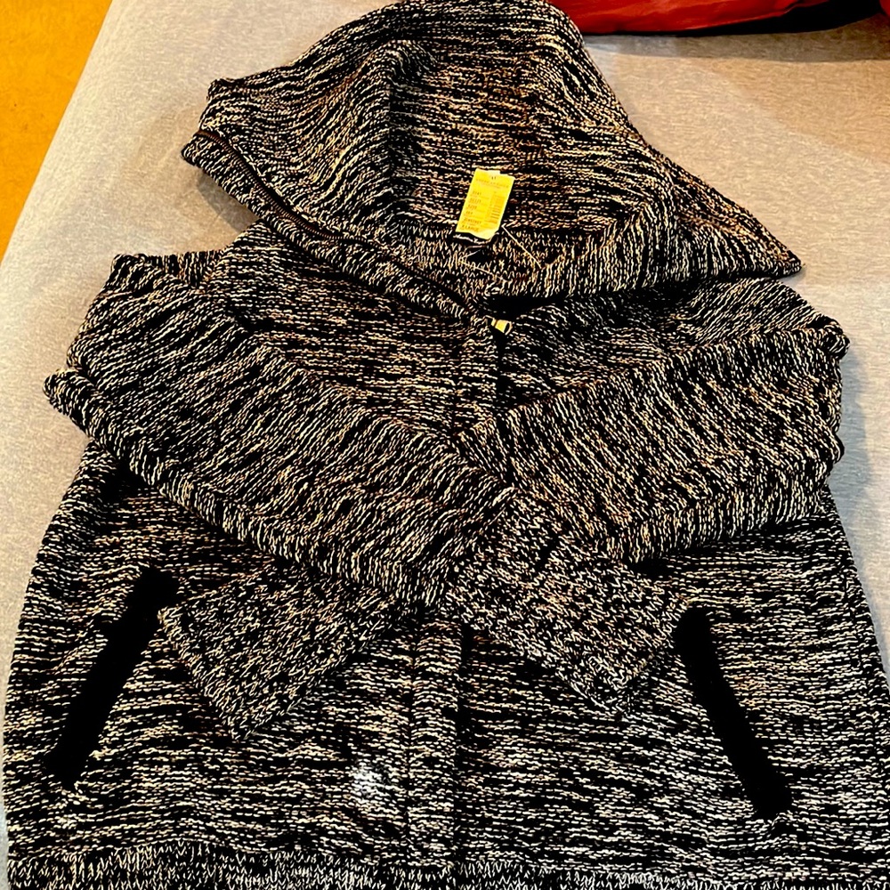 High neck cowl full zip sweater